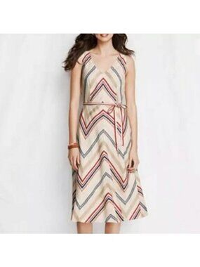 NWT Lands' End Chevron Linen Midi Sundress 10